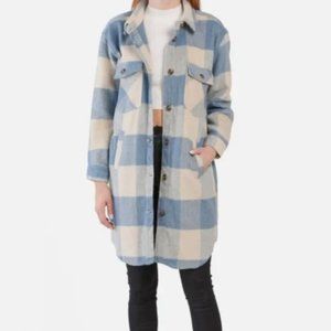Blank NYC Blue & Ivory Buffalo Check Plaid Long Button Shacket XS